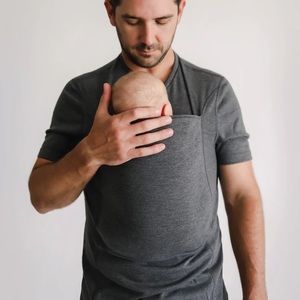 Lalabu Dad Shirt Baby Wearing Kangaroo Pouch Tee Shirt in Gray Size Medium New